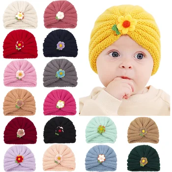 Madinga gėlė Kūdikių dryžuotos kepurės Minkštos mezgimo vilnos kepurės Drabužių dekoravimas Baby Corchet Turban aksesuarai Gimtadienio dovana