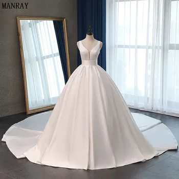 MANRAY Elegantiška vestuvinė suknelė 2023 m. Korsetiniai ilgi traukiniai Nuotakos rutuliniai chalatai plius dydis Individualizuotas Satin Vestido De Noiva