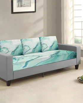 Marmuro skysčio tekstūra Mėlyni žali sofos užvalkalai svetainei Elastinės sėdynės pagalvėlės užvalkalas Įtempiami užvalkalai L formos sofos užvalkalas
