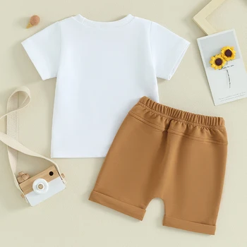 Mažylis Mergaitė Berniukas Vasaros apranga Trumpomis rankovėmis Laiškas Spausdinti Marškinėliai Šortai Komplektai 2Vnt Mieli drabužiai kūdikiams