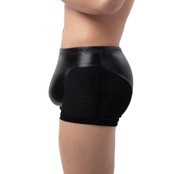 Mesh Gays Black Shorts Vyrai Boxer Summer Sexy Man Buttons Bulge Apatiniai drabužiai Fashion Slip Middle Waist Hot Sale Solid Kelnaitės Pu