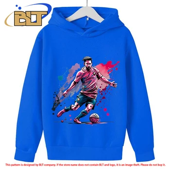 Messi avataras atspausdinti vaikiški drabužiai vaikiški aksominiai džemperiai su gobtuvu rudens ir žiemos mėlynos spalvos sportinės viršūnės berniukams ir mergaitėms