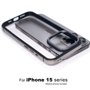 Metalinis rėmo telefono dėklas, skirtas iPhone 14 15 Pro Max Plus metalinis kraštinis buferio telefono dangtelis, skirtas IPHON 14 15 Promax su objektyvo apsauga