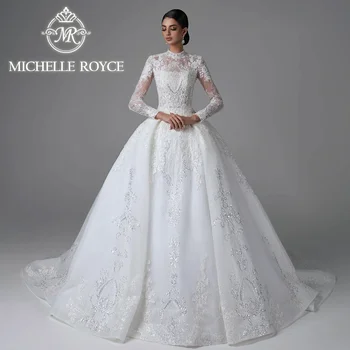 Michelle Royce Karališkosios vestuvinės suknelės 2024 siuvinėjimai Blizganti putojanti ekstravagantiška vestuvinė suknelė Vestidos Elegantes Para Mujer