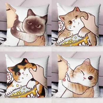 Mielas katės pagalvėlės užvalkalas Mesti pagalvės dėklas Minimalistinis animacinis filmas Itin minkštas kvadratinis pagalvės užvalkalas svetainės namų dekorui