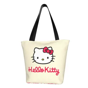 Mielos moterys Hello Kitty pirkinių krepšys Užtrauktukas atidaromas Mielas animacinis filmas Katės rankinė Tote krepšiai