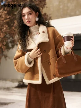 MISHOW Vintage Faux Fur Coat Women Stand Collar Thick Warm Top Double Side Suede Lambswool Fur Integrated Jackets MXC57W0301