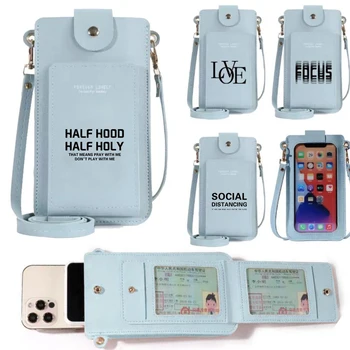 Mobiliojo telefono krepšys Huawei jutikliniam ekranui Crossbody maišelis Rankinė Mada PU pečių mini krepšys Tekstas Spausdinti Moterų telefono piniginė
