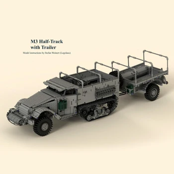 MOC modifikuota aukštųjų technologijų sunkvežimių karo įranga Filmas M3 pusės takelio statybinių blokų rinkinys Statybinių blokų rinkinys Žaislinė dovana