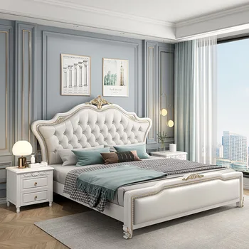 Moderni rankomis raižyta lova Paprasta aukštos klasės dizaino odinė medinė lova Karalienė Europos muebles Para Dormitorio Šiaurės šalių baldai