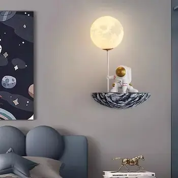 Modernus LED dervos sieninis šviestuvas Mėnulio astronautas Planetinė siena Rankų darbo spalvos Vaikų kambarys Miegamasis Lova Svetainė Dekoro apšvietimas