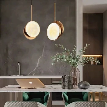 Modernus minimalistinis Marmuras Apvalus LED šviestuvas Žalvario spalvos Valgomasis Vidinis pakabinamas apšvietimas Miegamojo naktinė lempa namams