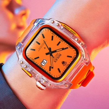 modifikavimo rinkinys, skirtas Apple Watch Series 9 8 7 45mm fluororubber dirželis Refit Watchcase 44MM IWatch Series 6 5 4 SE Sport Band