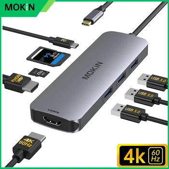 MOKiN dvigubas HDMI adapteris USB c prijungimo stotelė su 10gbps USB3.1, SD/TF, RJ45,Audio,100W PD, skirta MacBook Pro Air PC priedams