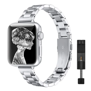 Moteriška plona metalinė juosta, skirta Apple Watch 38mm 40mm 41mm plonas nerūdijančio plieno apyrankės dirželis, skirtas iWatch SE 7/6/5/4/3/2/1 Apyrankė