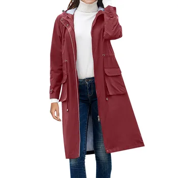 Moteriškas vienspalvis paltas su gobtuvu ilgomis rankovėmis su dryžuotu ir tiesiu vamzdeliu Aukštos kokybės striukė Sutirštintas šiltas paltas
