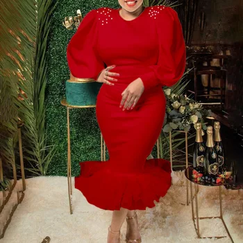 Moteriškos suknelės Karoliukai Burbulas ilgomis rankovėmis Tinklelis Susiuvimas Fishtail suknelė Bodycon Fashion Ladies Elegantiškas vakarėlis Vakarinė banketinė suknelė