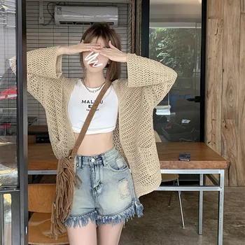 Moterys Kietas nėrimas Trikotažas Megztas tinklelis Megzti oversized Rudens drabužiai 2023 Ponios Mada Vintažinis korėjietiško stiliaus megztinis
