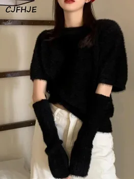 Moterys Korėjiečių Y2k Crop Tops 2022 m. žiemos laisvalaikio megztas megztinis moteriškas kietas megztinis ilgomis rankovėmis megztinis Elegantiška gatvės drabužių palaidinė Moteris