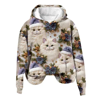 Moterų mados megztiniai su gobtuvu animacinis katinas 3d spausdintas džemperis Rudens žiemos tendencija Atsitiktiniai reguliarūs topai Ropa De Mujer
