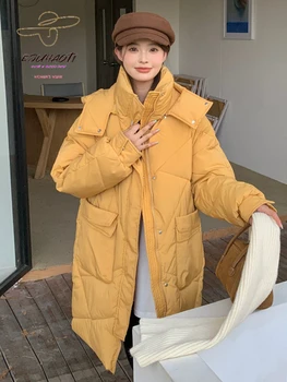 Moterų žiema Nauja korėjiečių mada Medvilniniai drabužiai Ladies Ins Style Laisvas gobtuvas Vidutinio ilgio sutirštinta striukė Parkas nemokamas pristatymas