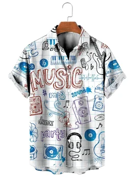 Music Note Havajų marškiniai 2023 Vasaros 3D spausdinti atostogų paplūdimio marškiniai Laisvalaikio vintažiniai drabužiai Moteriški atlapai Palaidinė Paprasti marškiniai