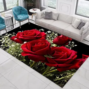 Namų dekoras Įėjimo durų kilimėlis Gėlių rožė Bijūnas Pastoralinis 3D spausdintas kilimas Svetainės kilimėliai Pūkuotas kilimėlis Kilimas Miegamojo dekoravimas