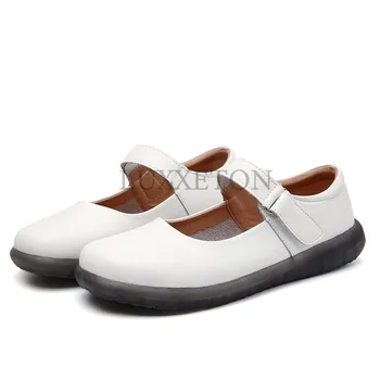 Natūralios odos moterų slaugytojų batai su minkštais padais ir patogūs maži balti batai moterims plokščiadugniai medicininiai darbo batai