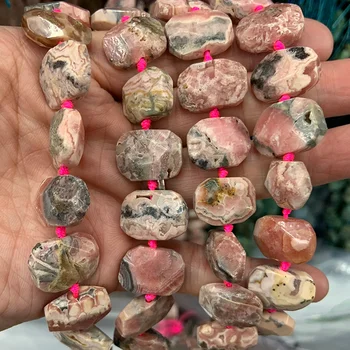 Natūralūs rodochrozito akmens karoliukai 15'' Rožiniai netaisyklingi 