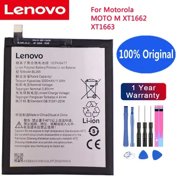 Nauja 100% originali baterija BL265, skirta Lenovo XT1662 ir Motorola MOTO M XT1662 XT1663 3000mAh akumuliatorius Batterie + įrankiai