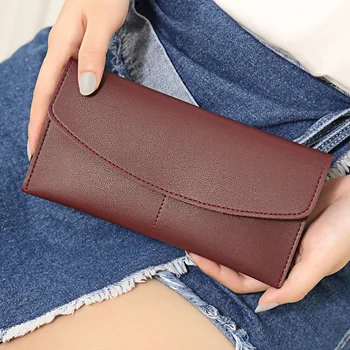 Nauja moteriška piniginė Korėjietiška mada paprasta minkšta oda ilga piniginė didelė piniginė paprasta mados kortelių krepšys