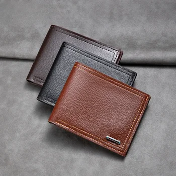 Nauja pu odinė vyriška piniginė trumpas retro keitimo spaustukas didelės talpos paprastas vyriškų kortų krepšys