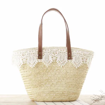 Naujas japoniškas nėriniuotas pečių krepšys paprastas austas krepšys mados retro šiaudų atostogų kelionių paplūdimio krepšys rankinė