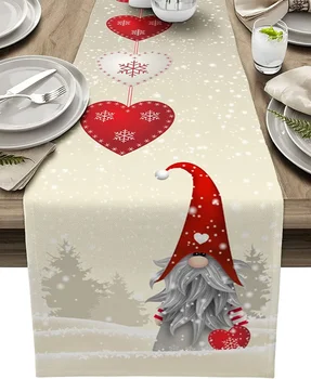 Naujas Kalėdų stalas Sniego senis Šiaurės elnių stalo vėliava Sezoninė sodyba Šventinis medinis valgomojo stalas Lininiai šalikai Stalo dekoracijos