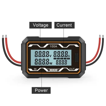 NAUJAS nuolatinės srovės voltmetro ampermetras Maitinimo matuoklio testeris 100A / 150A / 200A RC didelio tikslumo galios analizatorius & vatų matuoklis su foniniu apšvietimu LCD