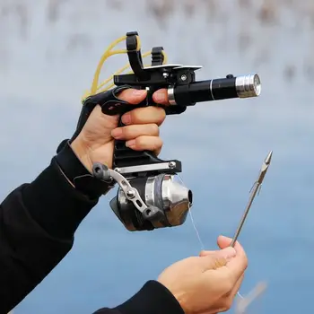 Naujas žvejybos rinkinys Slingshot medžioklinis katapultos kostiumas lauko šaudymo žvejybos ritė + smiginis Apsauginės pirštinės Žibintuvėlio įrankiai