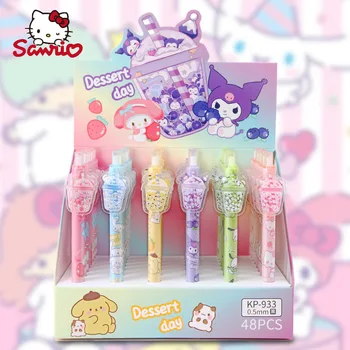 Naujasis Sanrio 24/48vnt Gelinis rašiklis Kawaii Hello Kitty My Melody Kuromi Milk Tea Cup Patch Press Gel Pen To Learn Stationery Wholesale.