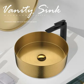 Naujausia aukščiausios kokybės vonios kriauklė Prabangus apvalus 400mm rankinis baseinas Modernaus dizaino auksinis praustuvas Auksinis praustuvas Virš prekystalio baseino