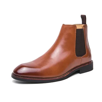 Nauji vyrai Natūralios odos batai Stori padai Batai Rankovė Chelsea vyriški batai Prabangūs prekės ženklo vyriški batai Laisvalaikio verslo oficialūs batai