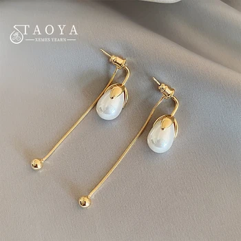 Naujo dizaino daugkartinio dėvėjimo būdai perlas Earstud metaliniai kutai ilgai kabantys auskarai moterims 2023 m Mados papuošalų aksesuarai