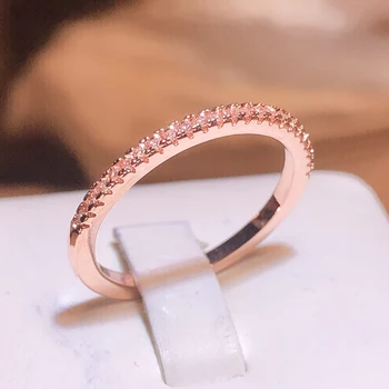 Naujos mados rožinis auksinis žiedas damoms Super blykstė Baltas cirkonio žiedas Vakarėlio gimtadienio papuošalų dovana