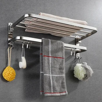 nerūdijančio plieno rankšluosčių kabykla sulankstoma perforavimo nemokama vonios rankšluosčių lentyna su kabliukais Namų virtuvė Vonios reikmenų laikymo laikiklis