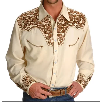 New Western Cowboy Vyriški marškiniai ilgomis rankovėmis Vintage Denim 3D Printed Lapel Casual Social Club Clothes Clothing Collar Camisa Men