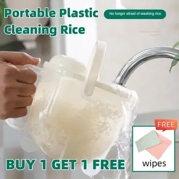 Nešiojamas plastikinis valymas Ryžių pupelių sietas Laisvų rankų įranga Virtuvės ryžių valymo įrankis Pagrindinis Virtuvės įtaisai
