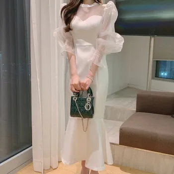 OEING Sweetheart Korea Garden vakarinės suknelės Pūstos ilgos rankovės Formali 프롬드레스 Grindų ilgis Elegantiški prom chalatai Vakarėlio moterų nuotaka