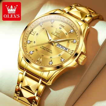 OLEVS Vyriški laikrodžiai Aukščiausio prekės ženklo prabangus deimantų svarstyklės Šviečiantis vandeniui atsparus laikrodis Mados verslas Vyrų kvarcinis laikrodis Relogio Masculino