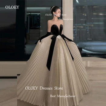 OLOEY Elegant A Line Korėja Vakarinės suknelės Fotosesija Sweetheart Velvet Pleats Party Prom Chalatai Pirštinės nemokamai