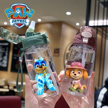Original Paw Patrol Children's Water Sippy Cup 550ML Creative Cartoon Vaikams skirti puodeliai su šiaudeliais Nepralaidūs vandens buteliai Lauko dovana