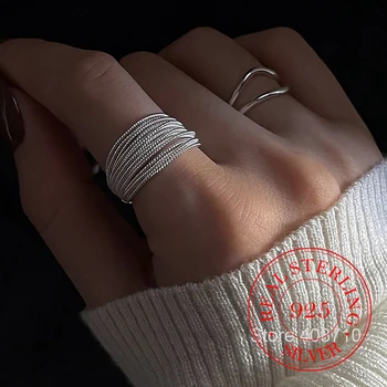 Originalus 925 svarų sterlingų sidabro kelių linijų žiedas moterims papuošalų pirštas reguliuojamas atviras vintažinis žiedas vakarėlio gimtadienio dovanai