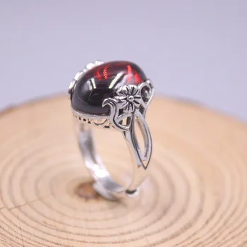 originalus/originalus sidabrinis 925 žiedas iš moterų raudonas granatas apvalus laimingas žiedas JAV 6-9 dovanų reguliuojamas
